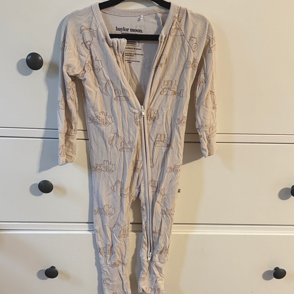 Baylor Moon Beige Striped Cotton Tractor-Print Jumpsuit